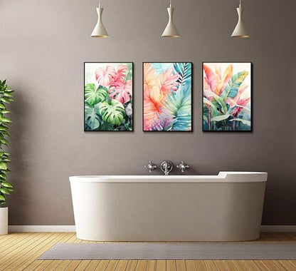 Uofnvrji 3pcs Tropical Botanical Monstera Leaves Canvas Wall Art - color: Colorful, size: 12x16 Inch Unframed