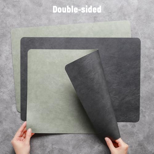 Vinyl Placemats Set of 4, Dual Sided Place Mats with Drink Coasters - color: Sage Green/Dark Gray Two-tone, size: Set of 4
