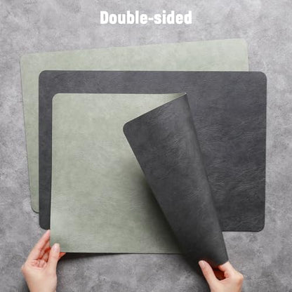 Vinyl Placemats Set of 6, Dual Sided Place Mats with Drink Coasters - color: Sage Green/Dark Gray Two-tone, size: Set of 6