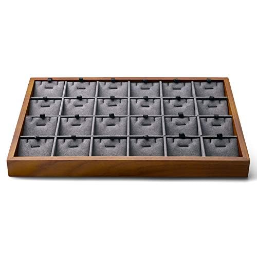 Oirlv Wooden Jewelry Tray,Jewelry Drawer Organizer,Necklace Display Tray - color: Grey 24 grid necklace/pendant jewelry tray
