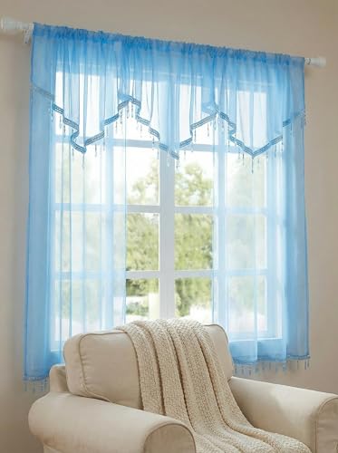 Molaxhome Swag Curtain Scalloped Curtain Valance Drape Sheer Lace Panel 1pc - color: Blue