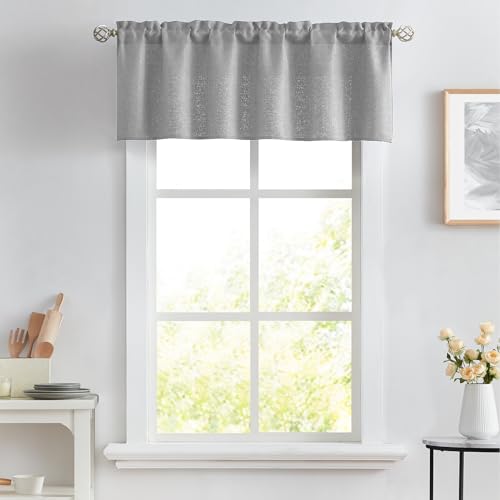 Melodieux Gray Semi Sheer Curtain Valance for Kitchen Cafe Small Windows Linen Rustic Rod Pocket Valance, 52 by 18 Inch, 1 Panel - color: Grey, size: 52"W x 18"L (Pack of 1)