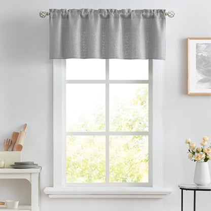Melodieux Gray Semi Sheer Curtain Valance for Kitchen Cafe Small Windows Linen Rustic Rod Pocket Valance, 52 by 18 Inch, 1 Panel - color: Grey, size: 52"W x 18"L (Pack of 1)