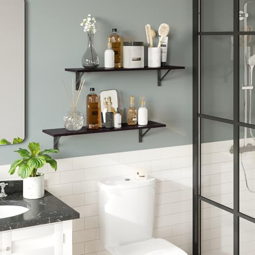 DINZI LVJ Wall Shelves, 23.6" Long Floating Shelves with Metal Brackets - color: Espresso, size: 23.6 Inch