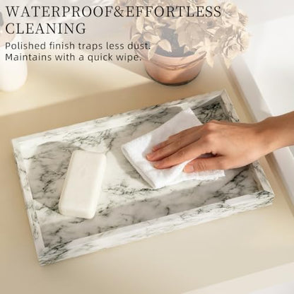 Decorative Natural Marble Vanity Trays,11.8x7.9x1.2in,Cyan Green - color: Cyan Green Texture