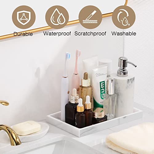Luxspire Resin Bathroom Vanity Tray Countertop Organizer, M, Marble White - color: Marble White, size: Medium