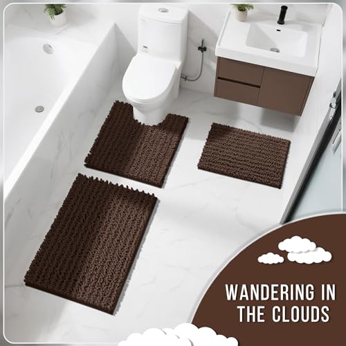 Yimobra Bathroom Rugs Sets 2 Piece, Super Absorbent Bath Mat Set, Brown - color: Brown, size: 32''x20''+24''x17''