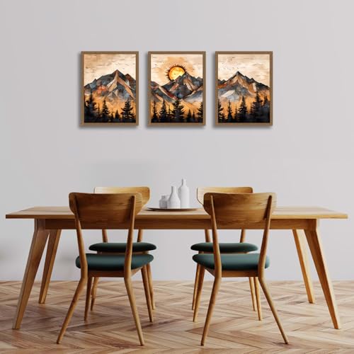 Geometric Mountain Wall Art Set of 3, Abstract Sunset Canvas Prints - color: GeometricMountain, size: 16x24 Inches
