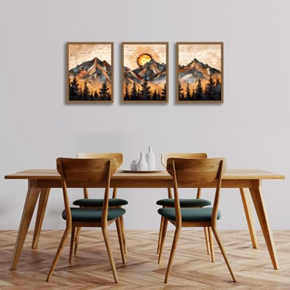 Geometric Mountain Wall Art Set of 3, Abstract Sunset Canvas Prints - color: GeometricMountain, size: 16x24 Inches
