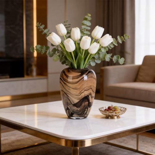 Hand Blown Glass Vase Decorative Flower Vase for Home Decor Living Room Bedroom Office Centerpiece Tabletop Display Modern Art Glass Decor Wide Mouth Design (Quicksand Vase - S) - size: Quicksand Vase - S