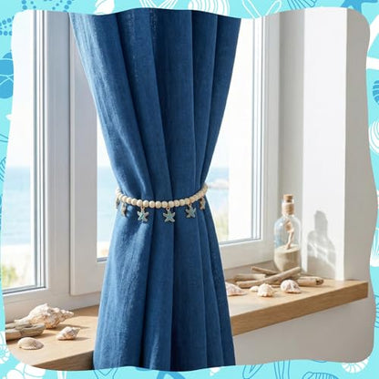 4 Pcs Magnetic Starfish Themed Curtain Tiebacks Ocean Coastal Pearl Bead Curtain Tiebacks Holders Boho Farmhouse Bedroom Decor Accessories for Home Office Hotel Living Room - style: Cute