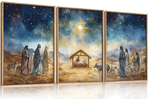 LHIUEM Large Bible Christian Religious Framed Canvas Wall Art Set,Birth of Jesus Nativity Wall Decor,Christmas Mary and Joseph Artwork for Living Room,Bedroom,Dining Room,Office -24"x36"x3 - color: Birth of Jesus Wall Art, size: 36"L x 24"W