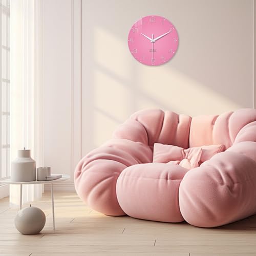 XNM Round Glass Pink Wall Clocks Battery Operated 12 Inch - color: Pink, size: 12 Inch