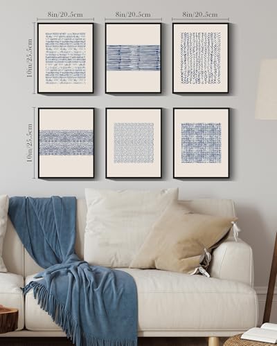 Drsoum Blue White Grunge Geometric Abstract Decor Minimalist Boho Bohemian Wall Art Framed Canvas Prints 8"x 10"x 6pcs Black Framed - color: Blue Bohemain, size: 8''x 10''x 6pcs, Black Framed