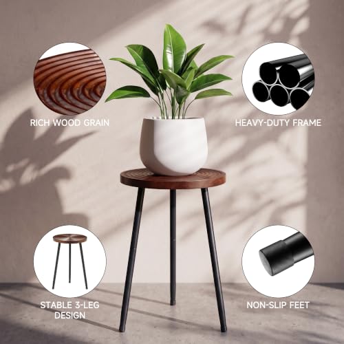 Lawn Social Tall Plant Stand Indoor, 20" Wood Metal Pedestal, Walnut - color: Dark Walnut