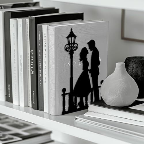 Peacoblue 5.3"x4.3"x7.9" Metal Bookends, Heavy Duty Book Ends for Shelves - style: Men and Women Under Streetlight