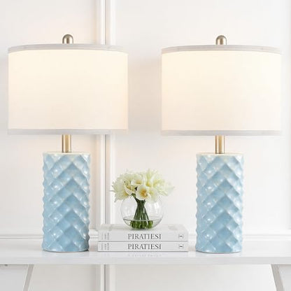 Star Diamond Ceramic Table Lamps Set of 2 - Sky Blue Nightstand Lamps 23" - color: Sky Blue