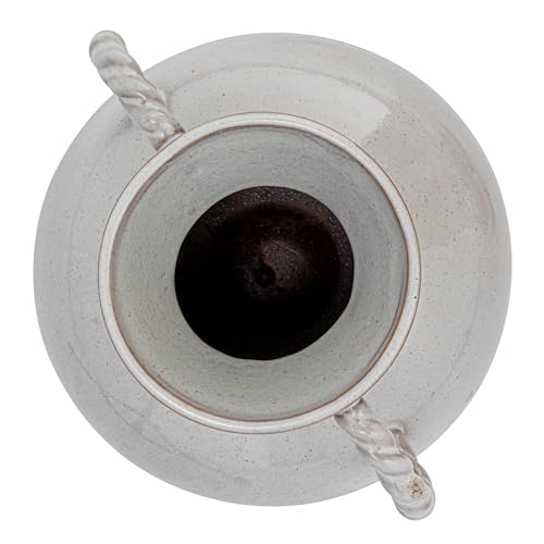 9.25 Inches Stoneware Vase with Twisted Handles and Reactive Glaze, Cream Color - color: Cream