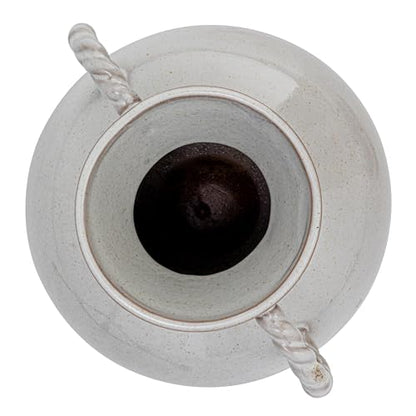 9.25 Inches Stoneware Vase with Twisted Handles and Reactive Glaze, Cream Color - color: Cream