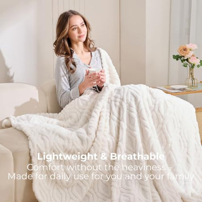 The Seacliff Blanket 50x60 Throw, Lighthouse Cream – Lightweight Soft Fleece Throw Blanket for Couch, Breathable All Season, Coastal Wave Texture - color: Lighthouse Cream, size: Throw 50x60
