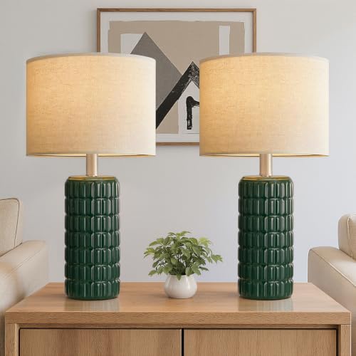 Seealle 23" Modern Ceramic Table Lamps, Lamps for Bedroom, Dark Green - color: Dark Green