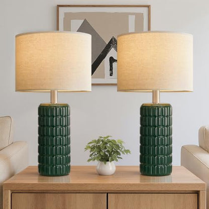 Seealle 23" Modern Ceramic Table Lamps, Lamps for Bedroom, Dark Green - color: Dark Green