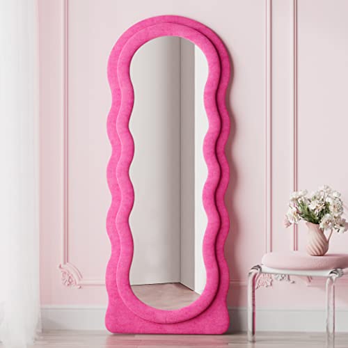Full Length Mirror Floor Mirror, 63" x 24" Wavy Body Mirror, Standing Mirrors Full Length for Bedroom, Living Room, Cloakroom, Wavy Mirrors, Pink - color: Pink