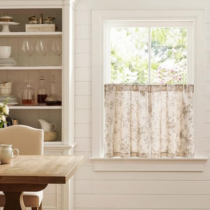 jinchan Floral Linen Kitchen Tier Curtains, 24 Inch, 2 Panels, Taupe - color: Amlie Taupe, size: 26"W x 24"L (Pack of 2)