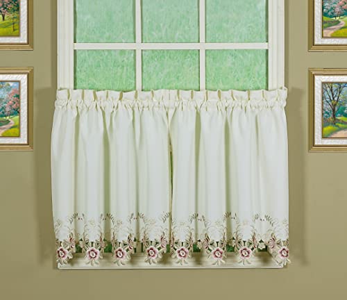 Today's Curtain Verona Reverse Embroidery Tier, 36", Ecru/Rose, 60"W X 36"L - color: Ecru/Rose, size: 60"W x 36"L (Pack of 1)
