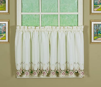 Today's Curtain Verona Reverse Embroidery Tier, 36", Ecru/Rose, 60"W X 36"L - color: Ecru/Rose, size: 60"W x 36"L (Pack of 1)
