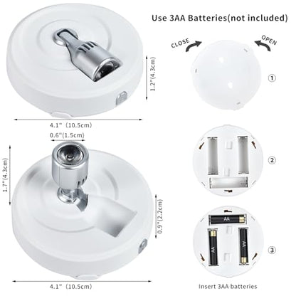 2-Pack LED Spotlight Battery Operated Picture Lights, Puck Lights with 2 Remote, Dimmable Stick Spot Lights with Timmer for Wall Display Painting Dartboard Artwork Accent Closet - color: White Silver