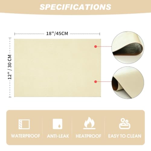 Artoid Mode Cream Faux Leather Placemats Set of 4 - color: Beige, size: 12" x 18", Rectangular Set of 4