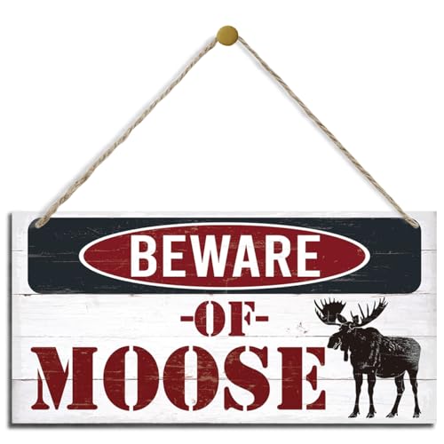 Warning Signs, Beware of Moose Sign, Decorative Wood Hanging Wood Plaque, Outdoor Warning Decorations Signs, Doors Sign for Cabin and Lake House, Farmhouse Wall Decor, Vintage Cafe Garage Bar Decoration - color: MOOSE