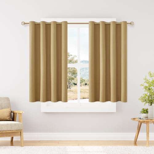 ChrisDowa Mustard Yellow Blackout Curtain 45 Inch Long 2 Panels for Bedroom - color: Mustard Yellow, size: 52"W x 45"L (Pack of 2)