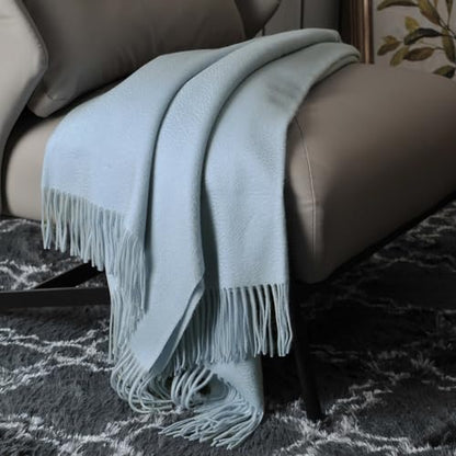 EP Mode 100% Pure Cashmere Throw Blanket for Sofa, Baby Blue - color: Baby Blue