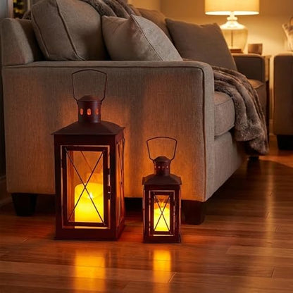 TRIROCKS Set of 2 Decorative Candle Lantern 14/10'' High (Antique Red) - color: Antique Red