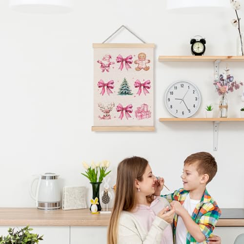 Coquette Pink Christmas Bow Gingerbread Wall Art, 12x16 Inch, With Wooden Poster Hanger for Home Office - color: Christmas Pink Bow, size: 12x16