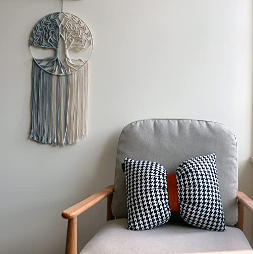 GUKALYLY Tree of Life Macrame Wall Hanging, Handmade Woven Boho Wall Art, Grey and White Round Macrame Wall Decor for Bedroom Nursery Apartment Dorm, Gift for Mom & Women, 13" W x 31.5" L