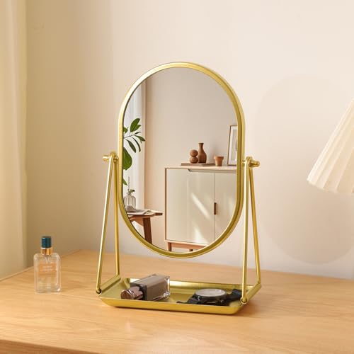 Oval Table Mirror with Storage Base Small Vanity Mirrors Gold - color: Oval-gold