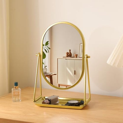 Oval Table Mirror with Storage Base Small Vanity Mirrors Gold - color: Oval-gold