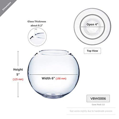 WGV Bowl Glass Vase, Diameter 6", Height 5", Open Width 4", (Multiple Sizes Choices) Clear Bubble Planter Terrarium Fish Bowl for Wedding Event Home Decor, 1 Piece (VBW0006) - size: 6"Dx5"H 1 Piece