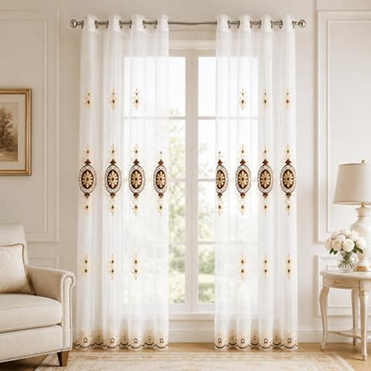 VOGOL Simple Chenille Jacquard Sheer Window Elegance Curtains/Drapes/Panels/Treatments for Bedroom Living Room, 60W x 106L, Top Grommets(2 Panels) - color: Coffee-sheer, size: 60"W x 106"L (Pack of 2)