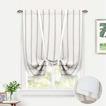 DriftAway Farmhouse Double Layer Linen Blackout Tie Up Curtains Thermal Insulated Vertical Striped Fully Lined Balloon Roman Shade Bathroom Window Adjustable Rod Pocket 31 Inch by 47 Inch Gray - color: Grey, size: 31"W x 47"L (Pack of 1)