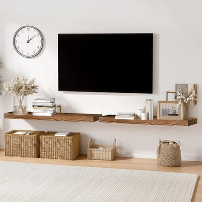 Solid Wood Floating Shelves, 36 Inch Wall Shelves, Set of 2, Brown - color: Brown, size: 36x8x1.6