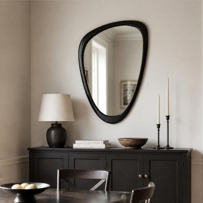 Solid Wood Asymmetrical Irregular Framed Wall Mirror, 20"x30" - color: Black, size: 30"L x 20"W
