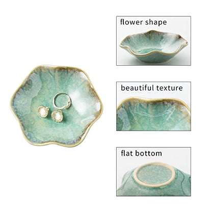 BEUNAIZER Jewelry Dish Tray, Ring Dish, Ceramic Trinket Tray, Key Bowl - color: Emerald Green