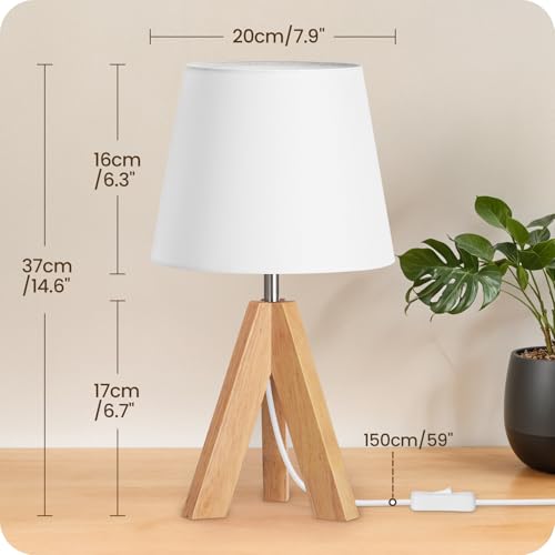 Wood Bedside Lamps Set of 2, Small Tripod Table Lamp, Modern Nightstand Lamp with Fabric Shade, Boho Bedside Wood Desk Lamp for Bedroom, Kids Room, Living Room, Study, White W51TLP205 - color: 2Pack White+Natural Wood