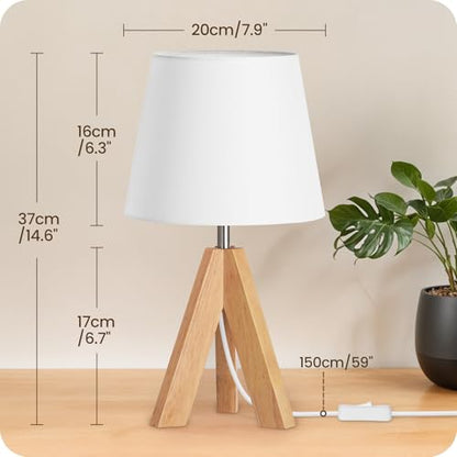 Wood Bedside Lamps Set of 2, Small Tripod Table Lamp, Modern Nightstand Lamp with Fabric Shade, Boho Bedside Wood Desk Lamp for Bedroom, Kids Room, Living Room, Study, White W51TLP205 - color: 2Pack White+Natural Wood