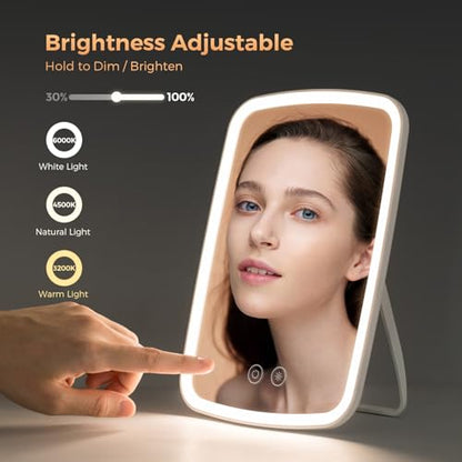 NEZZOE Portable Lighted Makeup Mirror, 1500mAh Battery, 9"x6" - color: 9.4"x6.6" White