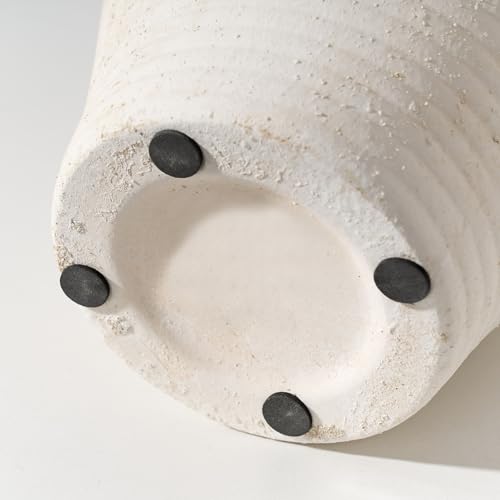 Ceramic Rustic Farmhouse Vase, 9.2 inch Whitewashed Terracotta Vase - color: Off-white
